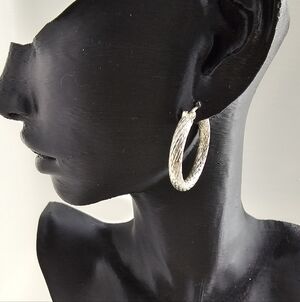 Sterling Silver Textured Hoop Earrings